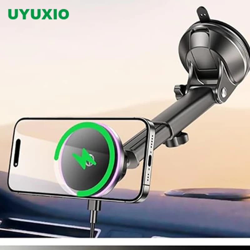 UYUXIO Caricabatteria per auto wireless Dash Parabrezza Forte supporto magnetico per telefono da auto per iPhone 16 Pro Max 15 14 13 12 Series