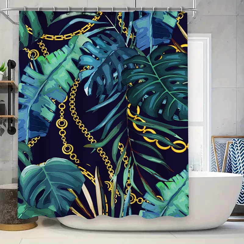 Set di tende da doccia moderne con stampa a foglie, bagno decorativi, decorazione per la casa, tende da bagno impermeabili, blu verde giallo oro Ch