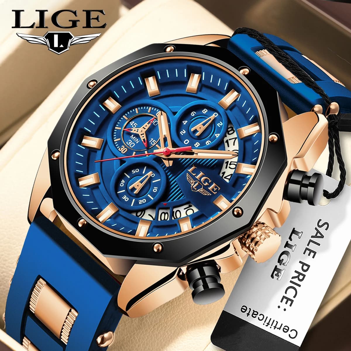 LIGE 2026 business mens wristwatch fashion luminous calendar chronograph silicone quartz clock men sports watches reloj hommes