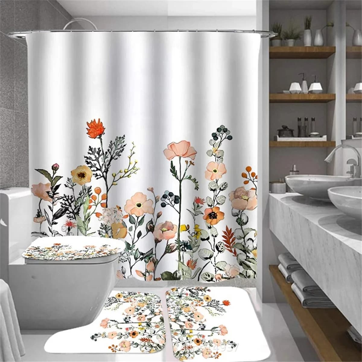 Sublimation Custom Shower Curtain Sets 4 Pieces Bathroom
