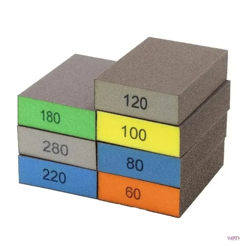 Set di 7 Spugne Abrasive Lavabili Multi-Grit 94PD, Blocchi Abrasivi 60/80/100/120/180/220/280 per Legno e Metallo