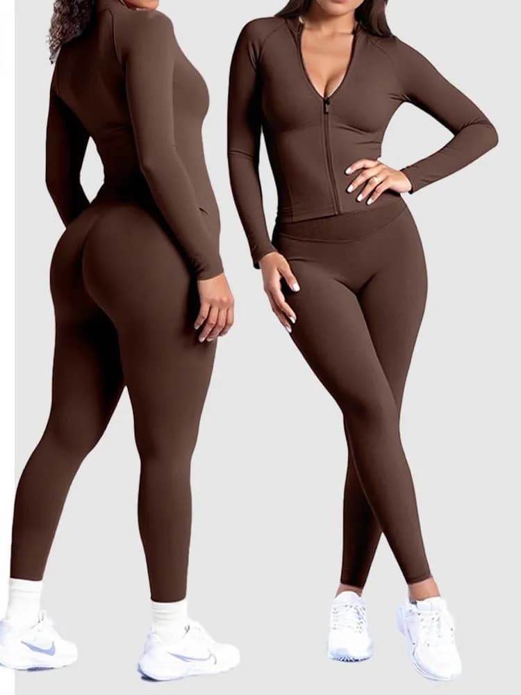 Slimming Long Sleeve Yoga Fitness Pants Set Women's Casual Sportswear Three-Piece Thickened Long Trousers Winter Office Wear