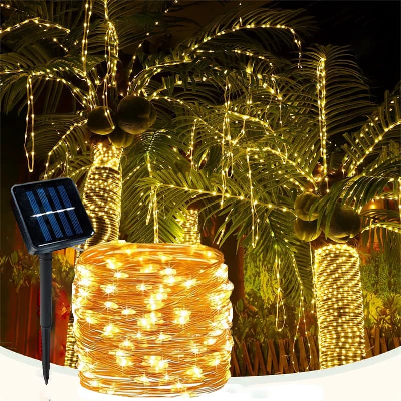 Luci a LED Solari a Filo di Rame per Esterni, Ghirlanda Decorativa per Patio, Matrimoni, Feste, Giardino, Ramadan, Camera da Letto