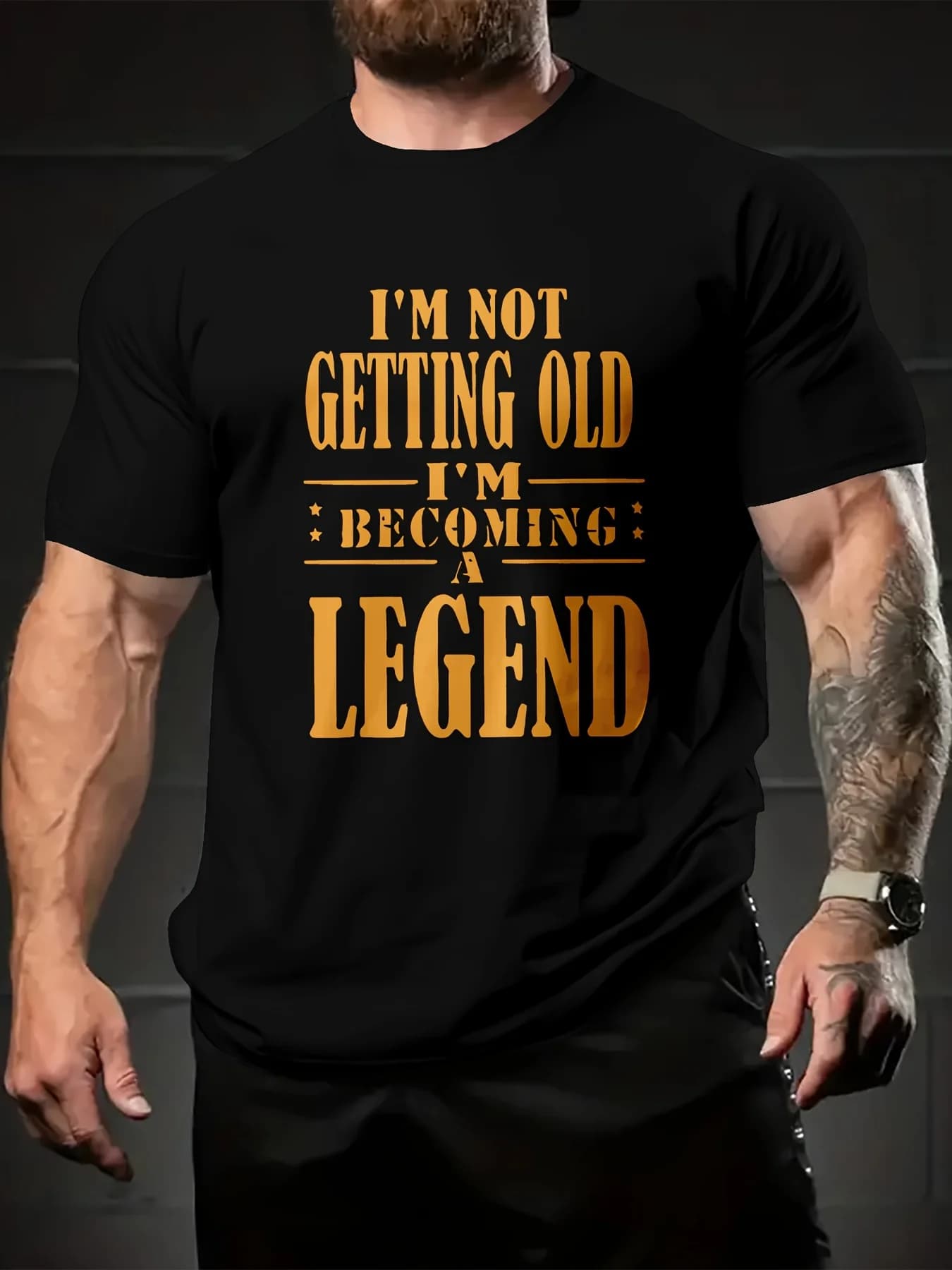 Vintage Men's Black Graphic T-Shirt Not Getting Old Becoming a Legend Bold Letter Print 100% Cotton Heavyweight Short Sleeve Casual Streetwear Tee