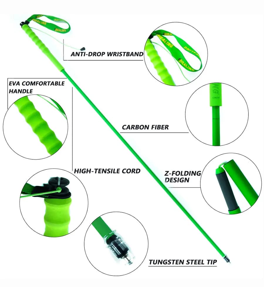 Carbon Fiber Z-Folding Trekking Pole Hiking Stick Ultralight Tungsten Carbide Tip Quick Lock 5-Section Trail
