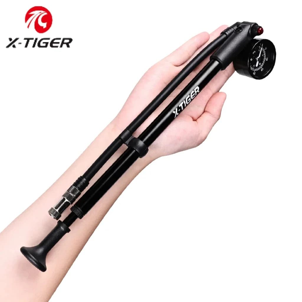 X-TIGER Pompa da bicicletta da 25 cm Ugello aria universale 300PSI Pompa ad aria manuale per bici con manometro per forcella e ammortizzatore sospensione posteriore