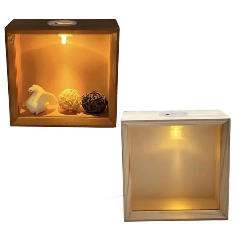 New Design Decorative Wooden Shadow Box Frame with Soft Light DIY Nightlight Handmade 3D Acrylic Panels Handmade Art Picture