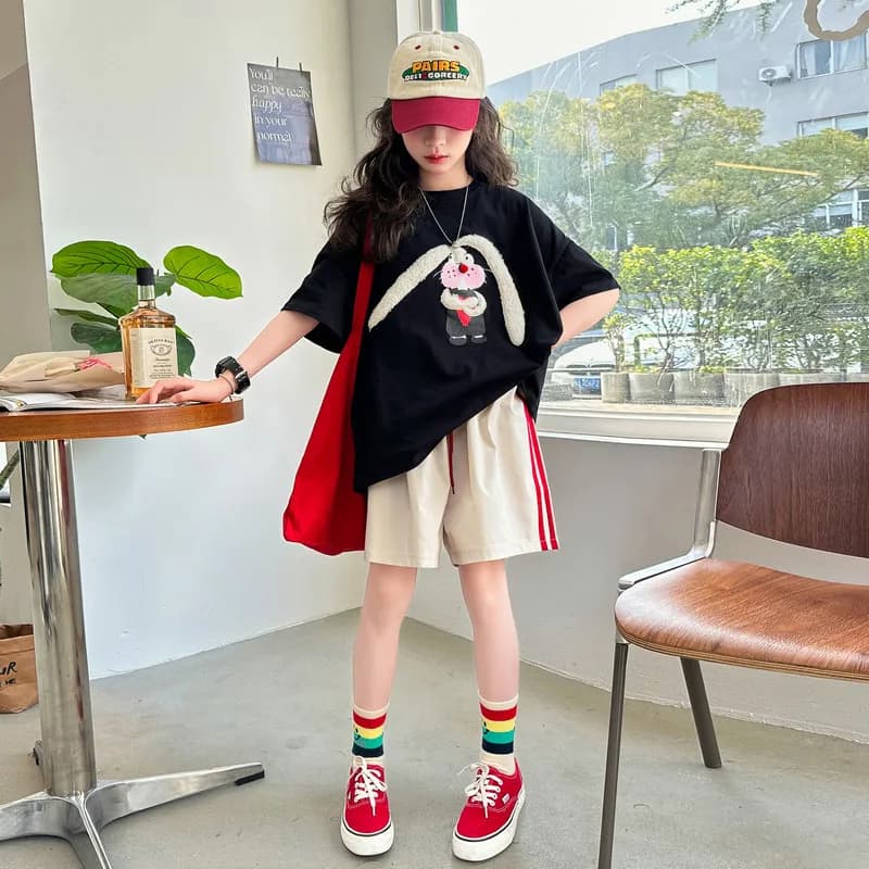 Completo sportivo estivo patchwork per ragazze, modello 2025, nuovo stile, per studentesse delle scuole medie, casual, due pezzi