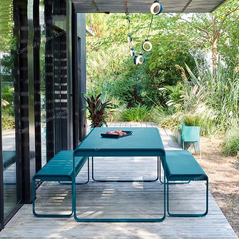 Set di Mobili da Giardino in Lega di Alluminio, Combinazione Tavolo e Sedie per Patio, Hotel, Villa, Casa, con Panca Parasole