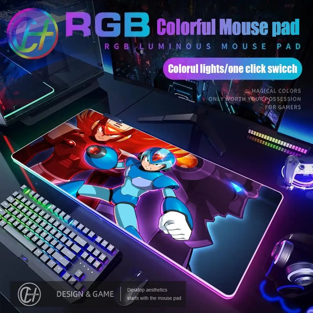 Tappetino per mouse Megaman X Tappetino per mouse RGB Tappetino per mouse da gioco Tappetino per scrivania HD Gamer Tappetini per mouse XXL con luce a LED di grandi dimensioni Tappetino per computer per PC