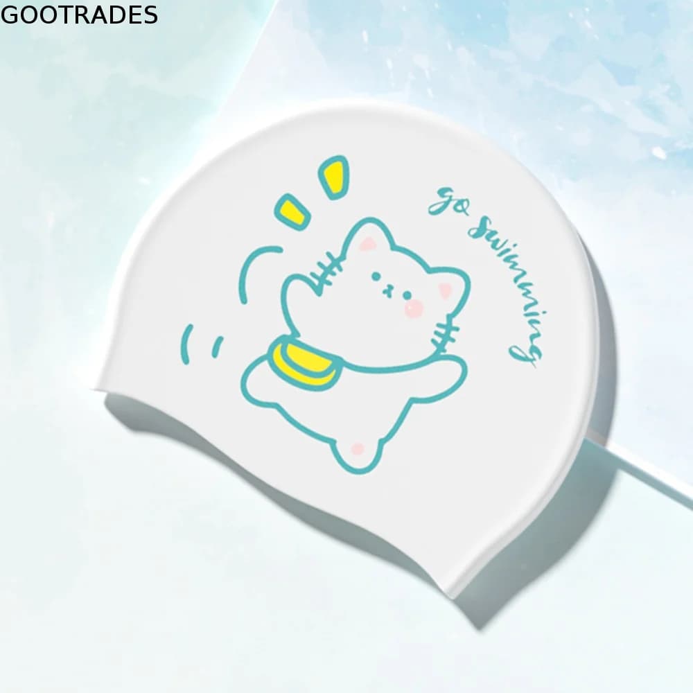 Extra Large Swimming Caps No Tightening Comfortable Silicone Swim Caps Ear Protection Waterproof Cartoon Swim Caps