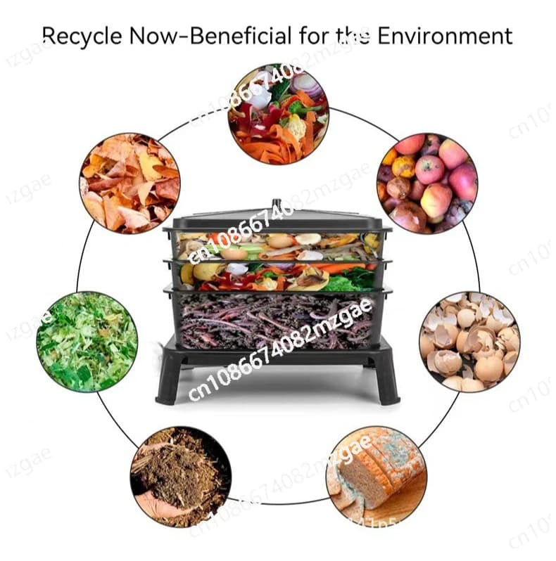 Sistema di bidone per compost per allevamento di lombrichi con colata di vermi Allevamento di insetti Elaborazione professionale dei rifiuti della cucina