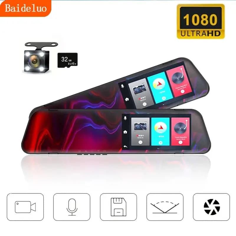 Registratore di guida 1080P con visione notturna HD a doppia lente anteriore e posteriore per auto Specchietto retrovisore da 4 pollici DVR per auto, registratore per auto, monitoraggio dell'auto