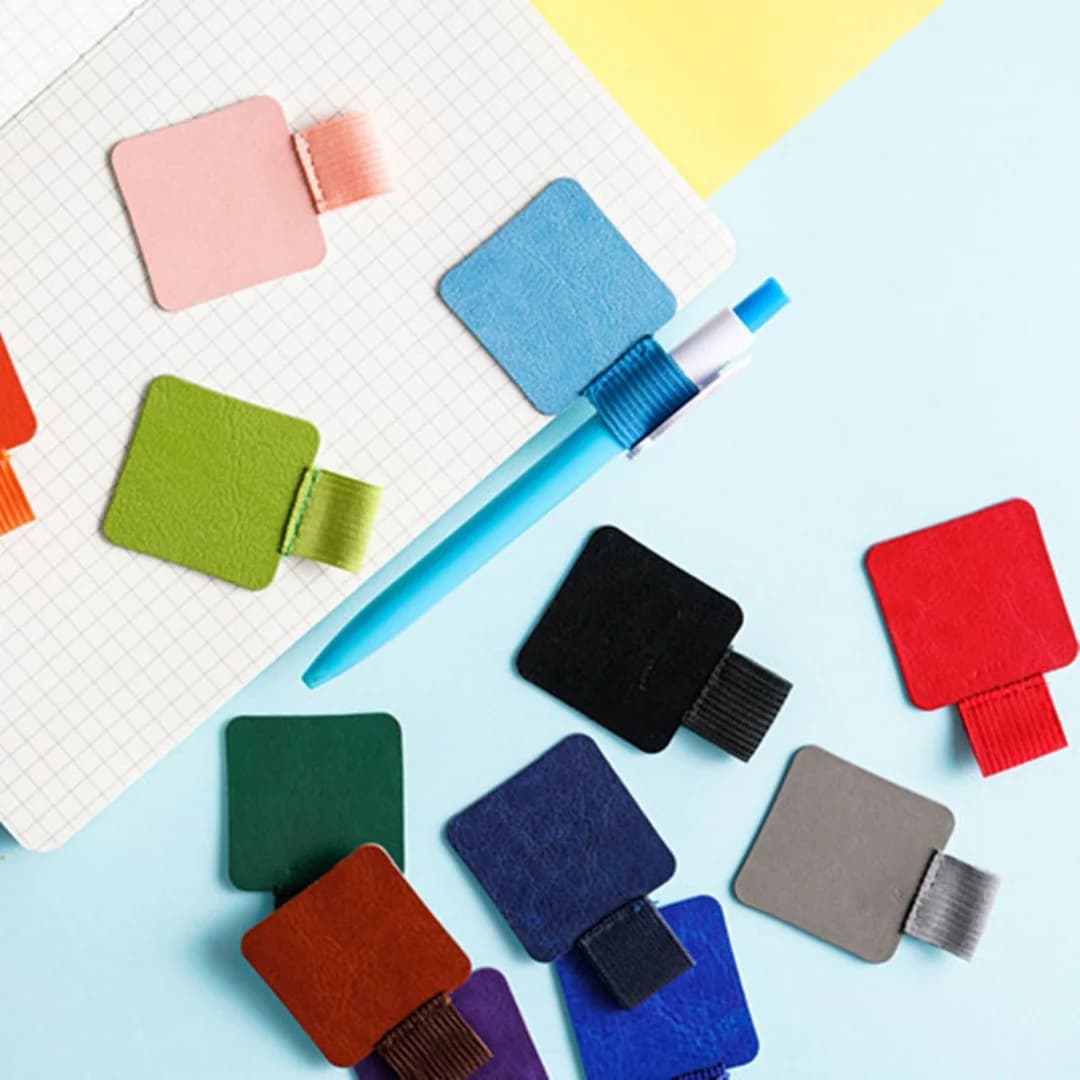 Set di 6 Portapenne Autoadesivi in Pelle PU, Clip Elastica per Quaderni, Diari e Tablet, Organizzatore per Cancelleria