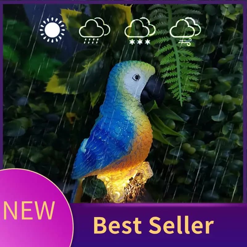ABLU-2Pcs Solar Lights Outdoor Solar Parrot Light Parrot Resin Craft Lawn Balcony Night Light Garden Decor Gift