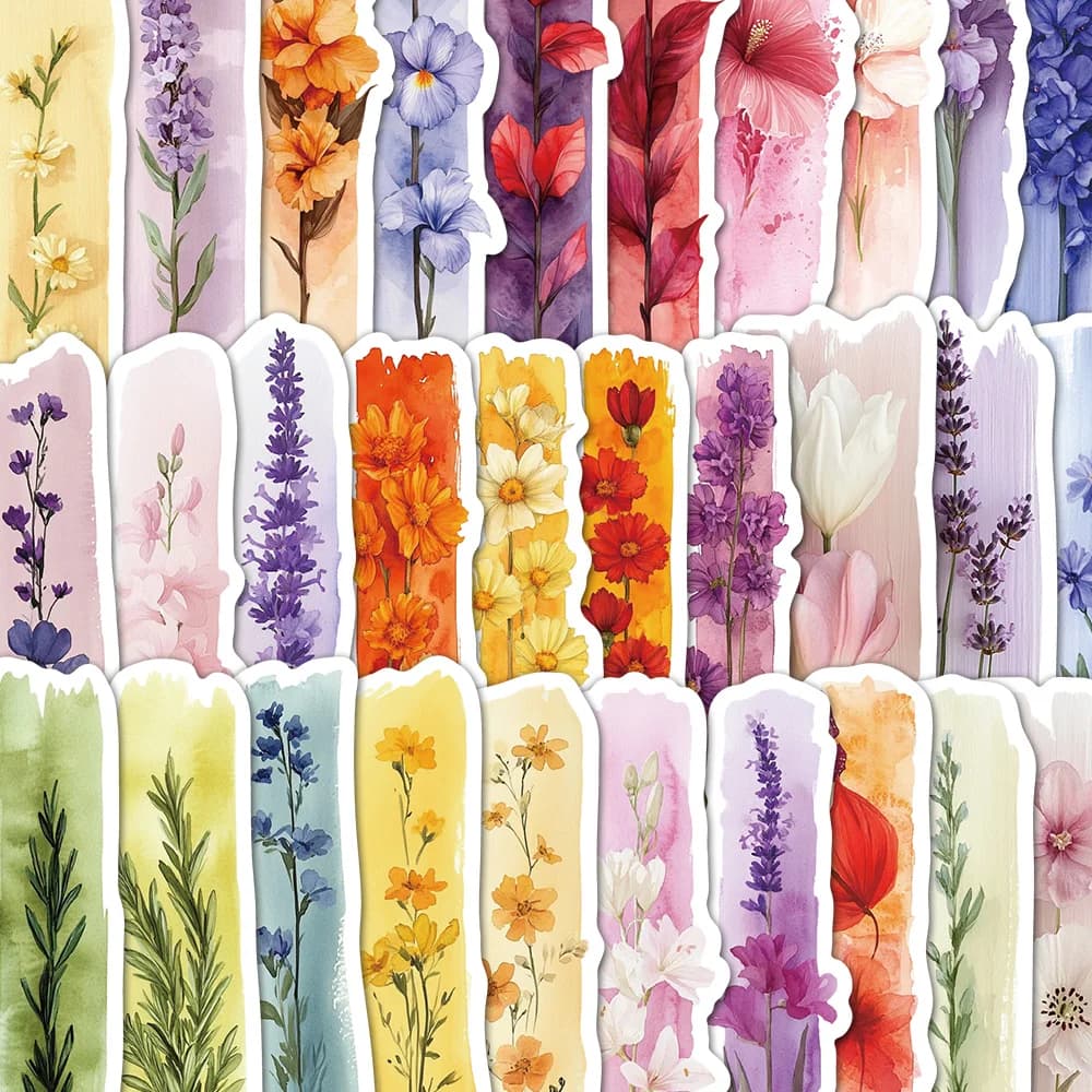 50PCS Watercolor Plant Brushwork Creative Graffiti Stickers Phone Skateboarding Guitar Notebooks Scrapbook Waterproof Decoration
