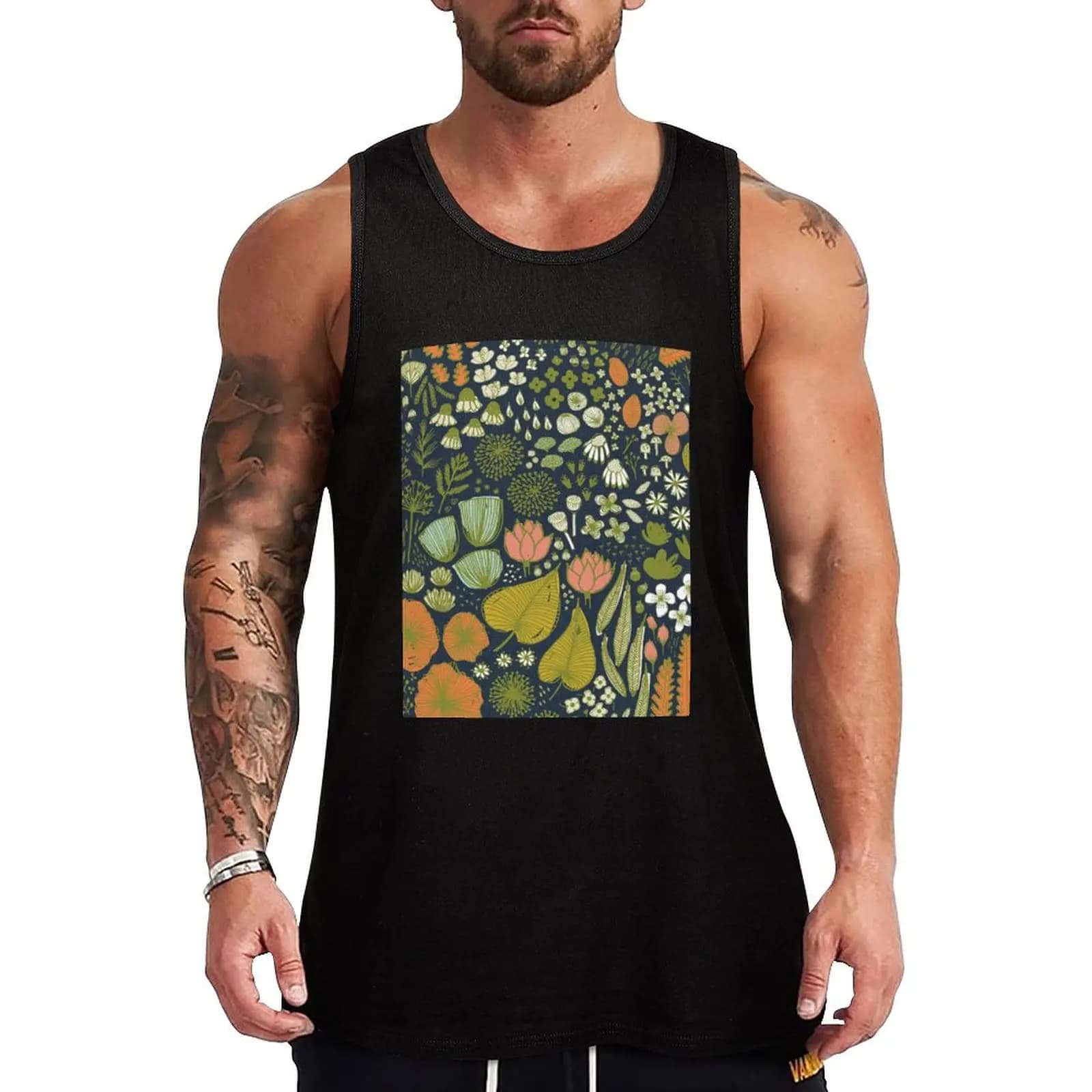 Botanical Sketchbook M+M Navy by Friztin Tank Top Anti Wrinkle Tank Top Easy Care Casual Sleeveless