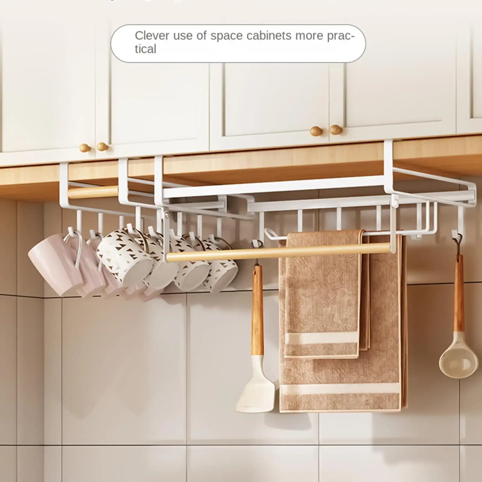 Organizzatore salvaspazio sottopensile in metallo resistente per taglieri, coperchi, utensili da cucina e spatole