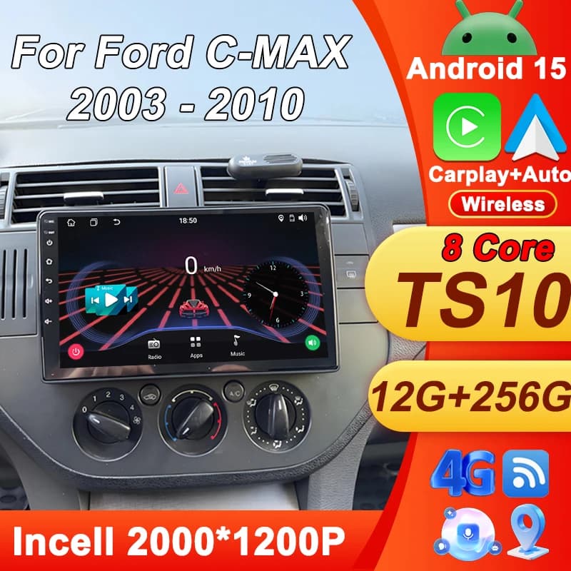 Lettore video multimediale per Ford C-MAX 2003 - 2010 Carplay Stereo Autoradio Autoradio Android Bluetooth 8 Core Touch Screen Wifi