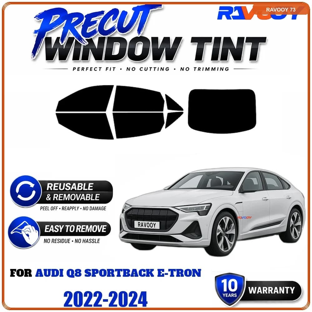 RAVOOY Precut Window Tint, Reusable Removable EPU Film, Custom Fit for Audi Q8 SPORTBACK E-TRON 2022-2024, UV Heat Protection