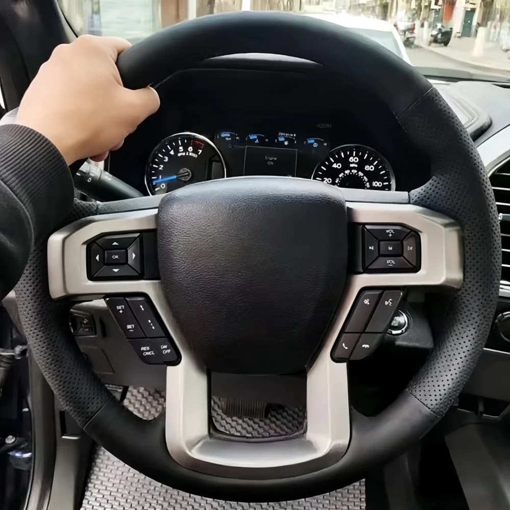 Coprivolante in Pelle Artificiale Intrecciata Perforata per Ford F-150 King Ranch Lariat Platinum XL XLT 2015-2017