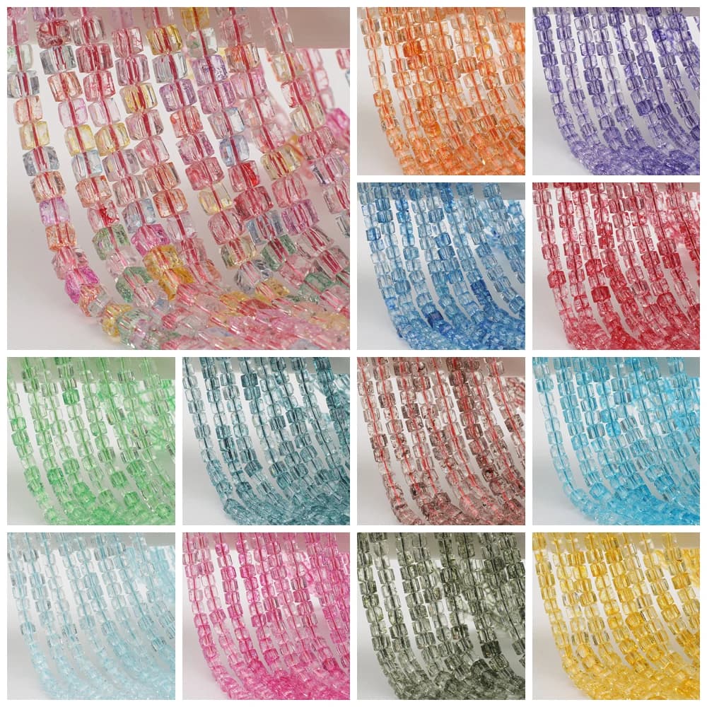 6mm Glass Square Crackle Beads Loose Spacer Cube Crafts for DIY Jewelry Making Crystal Earings Bracelet Necklace Accessories