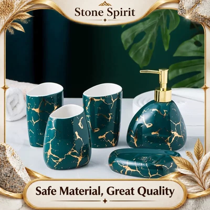 Golden Marble Texture Bathroom Setceramics Toothbrush Holder Soap Dispenser Soap Dish Bathroom Accessories Nordic Home Decor