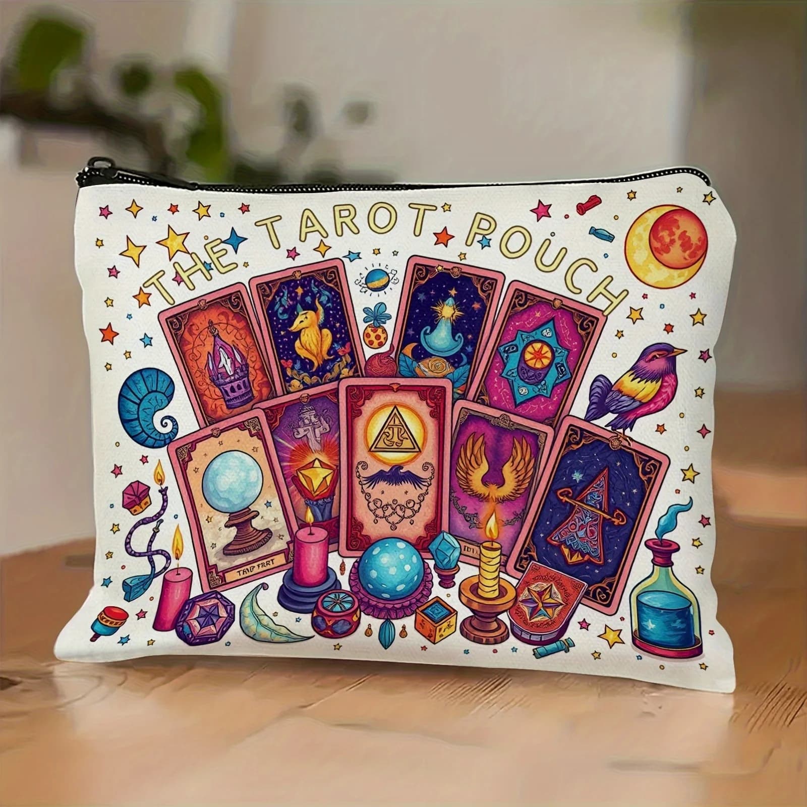 Borsa per cosmetici con motivo colorato di carte dei tarocchi - Organizer portatile per trucchi e articoli da toeletta con vivace design astrologico