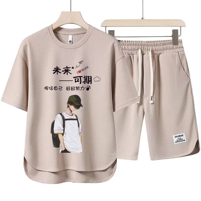 Casual American Style Short Sleeve T-Shirt And Shorts Set for Boys Summer Leisure Sports Wear Polyester Fiber Youth Fashion