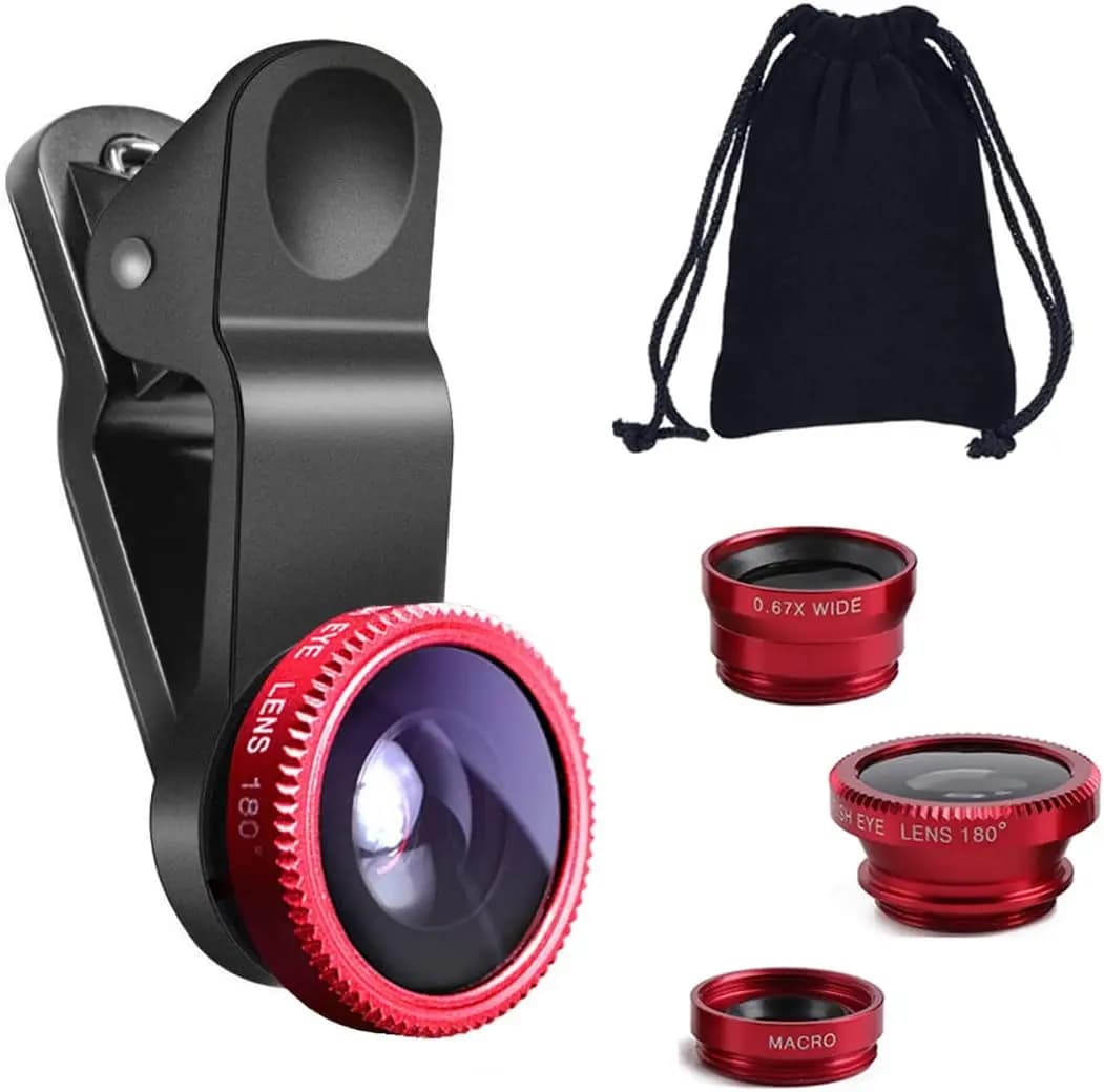 Obiettivo 3 in 1 Fisheye Grandangolare Micro per iPhone Xiaomi Redmi, Lente Zoom Fish Eye 3IN1 per Smartphone con Clip per Telefono