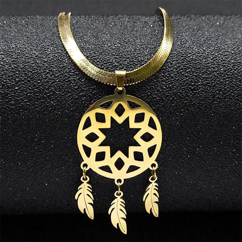 Dreamcatcher Eight Awn Star Tassel Necklace for Women Stainless Steel Bohemian Dream Catcher Pendant Necklaces Jewelry NXS04