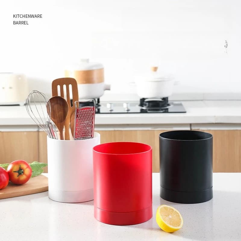 2pcs White Matte Thick Plastic Utensil Holder Cylinder Drain Base Kitchen Cutlery Storage Bucket For Chopsticks Spoons Knives