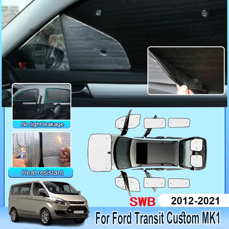 Parabrezza per Ford Transit Custom MK1 SWB 2012-2021, Parasole Laterale, Kit Carrozzeria, Protezione Solare, Visiere Anti-UV, Accessori Auto