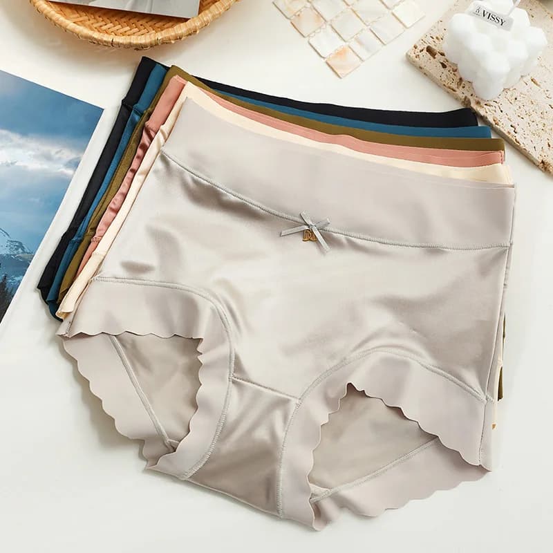 M-XL Cotton Panties Women's Underwear Plus Size High Waist Ice Silk Briefs girls' Comfort Bow Underpants Female Sexy Lingerie
