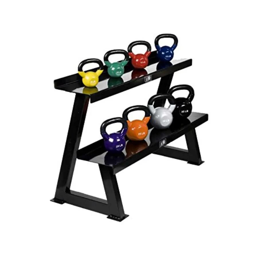 Rack per Kettlebell in Acciaio a 3 Livelli, 54 L x 28 A x 24 P, Contiene Fino a 12 Kettlebell, con Tappetini in Gomma, Supporto per Stoccaggio Resistente, Nero
