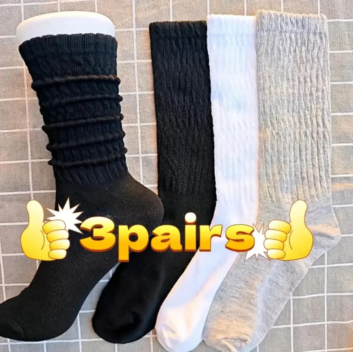 3 pairs of women's slouch socks, fashionable, trendy, versatile, solid color, mid-calf socks, comfortable and breathable