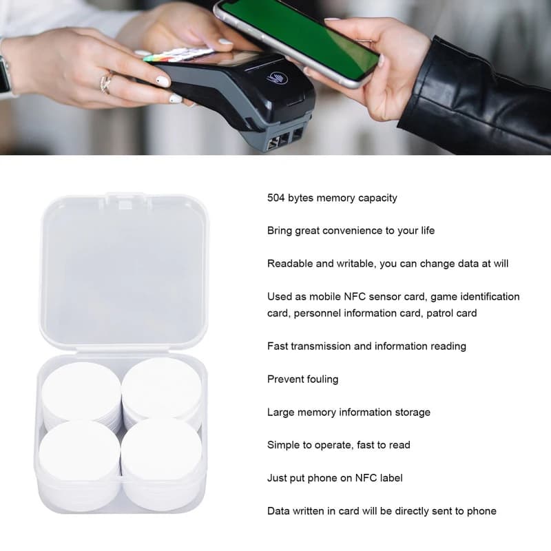 50Pcs NFC Sticker Adhesive 215 Chip Rewritable Cards Round ForAll smart devices