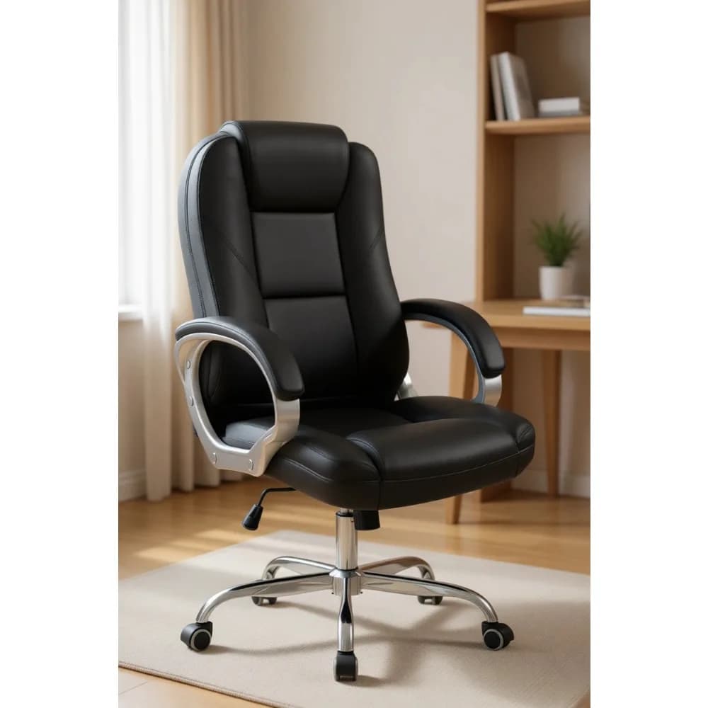 Sedia da Gaming Ergonomica Regolabile con Schienale Alto, Supporto Lombare, Ruote Girevoli, Comoda in Pelle Nero Jet