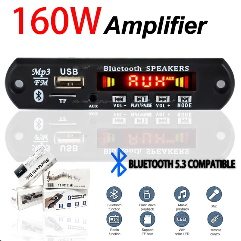 160W Amplificatore Bluetooth MP3 WMA APE Scheda di decodifica 24V 80W Vivavoce Audio per auto Microfono USB TF Radio FM FAI DA TE Lettore musicale Mp3