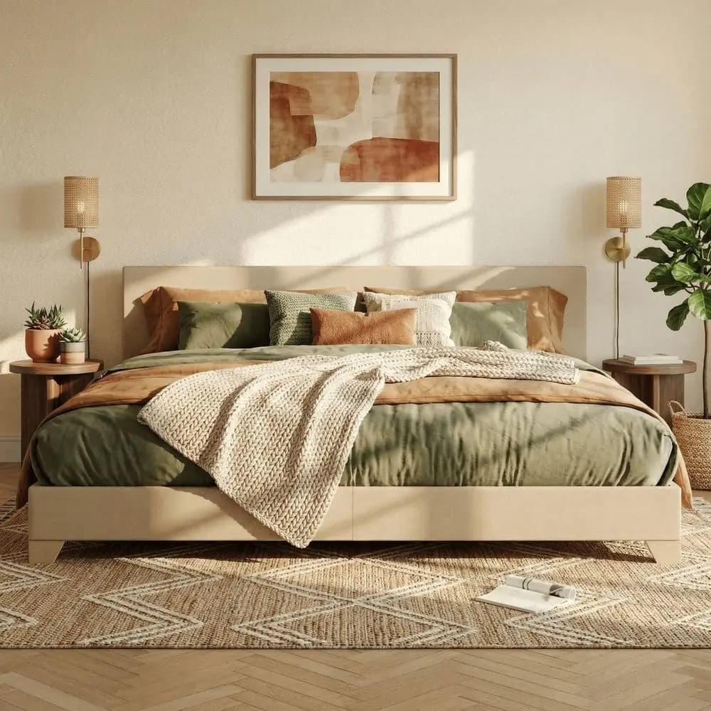 CERLIN Letto King Size Imbottito con Testiera Regolabile, Base Stabile per Materasso, Supporto Lombare Robusto, Senza Box Spring