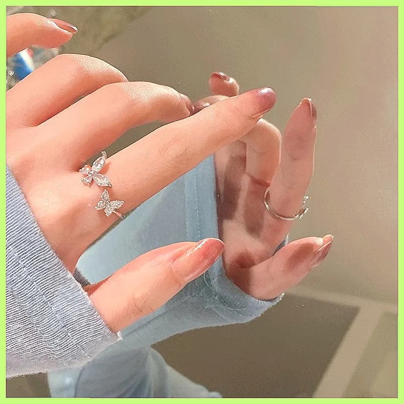 Adjustable Open Ring with Butterfly Zirconia for Women, Lightweight Luxury Ring, Fashion Niche Design
