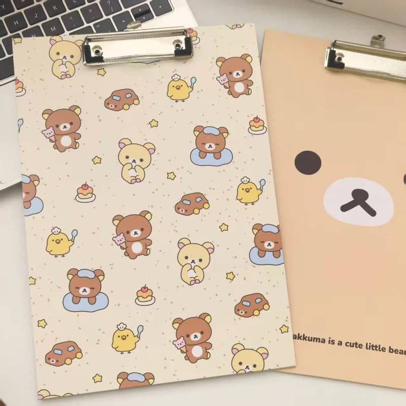Rilakkuma A4 folder design simple bear face full cartoon print metal spring clip hard board office file holder cute stationery
