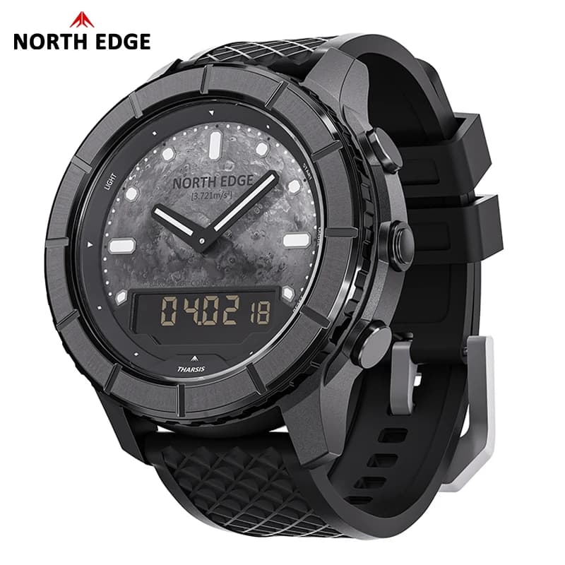 NORTH EDGE THARSIS Men Carbon Fiber Digital Watch 50M Waterproof Sports Outdoor Hiking Altimeter Barometer Compass Luminous Dial
