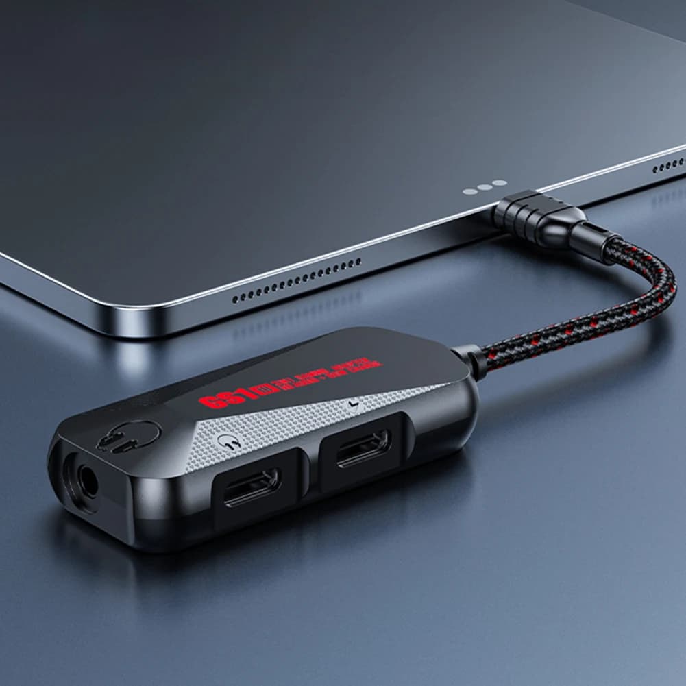 Adattatore Audio 3 in 1 per Telefono da Gioco, Scheda Audio Type-C a 3.5mm, Suono Hi-Res Senza Perdita, Ricarica Type-C per Gaming Mobile