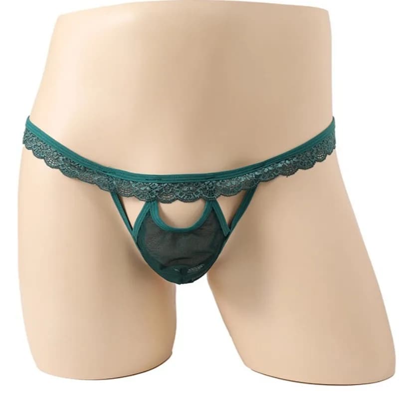 Perizoma da uomo sexy a vita bassa con T-Back perizoma scava fuori custodia rigonfia mutandine cintura in pizzo Sissy Lingerie indumenti da notte maschili impertinenti