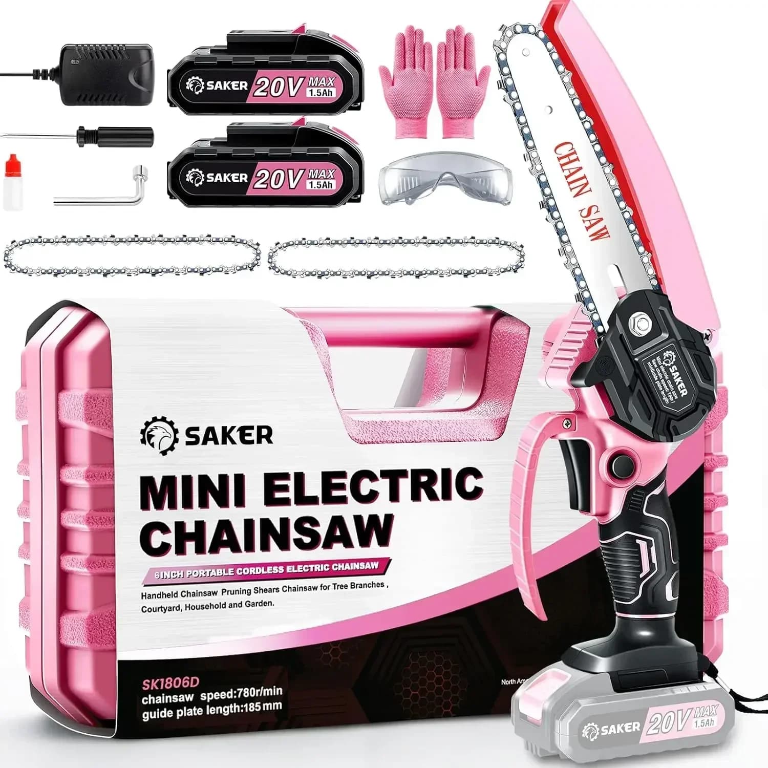 Mini Motosega Elettrica, 6 Pollici, Sega a Catena Portatile Senza Fili per Potatura Rami, Uso Domestico e Giardinaggio