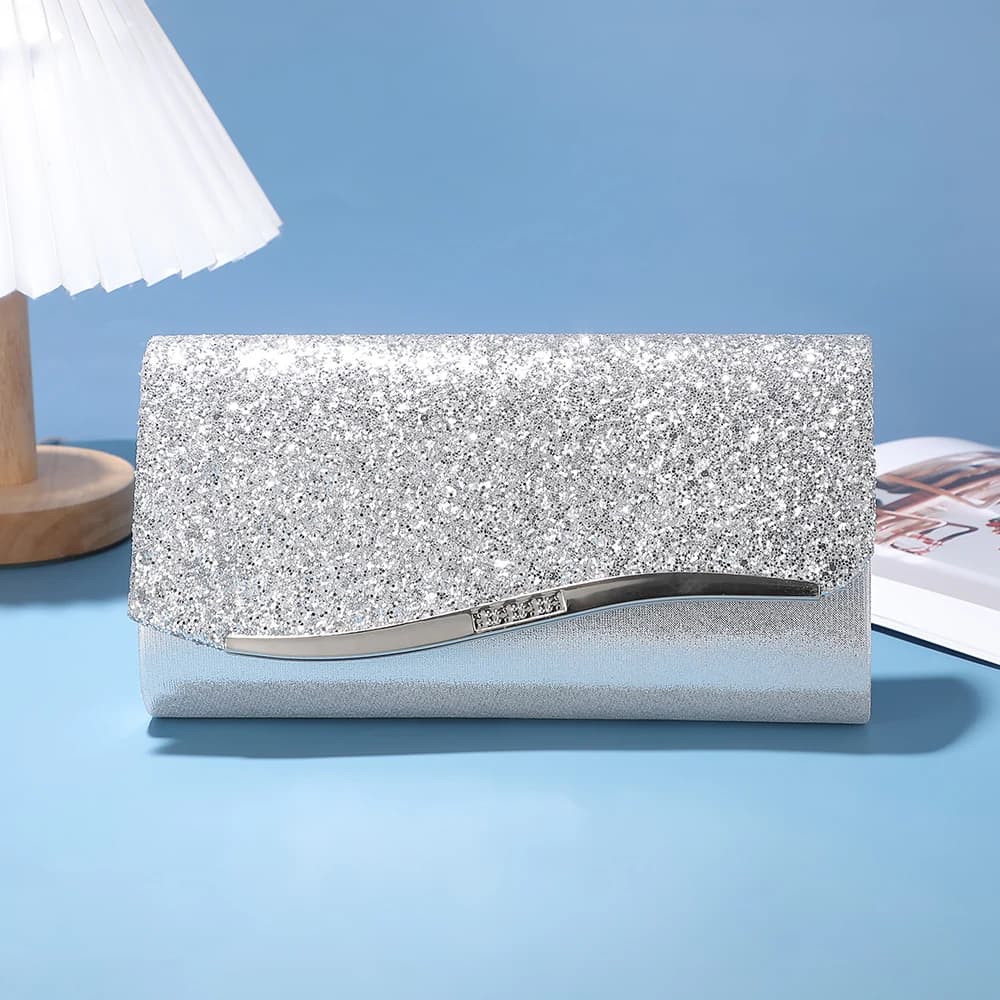 Nuova borsa da sera con paillettes metalliche - elegante borsa da cerimonia in stile femminile - borsa a tracolla alla moda con catena