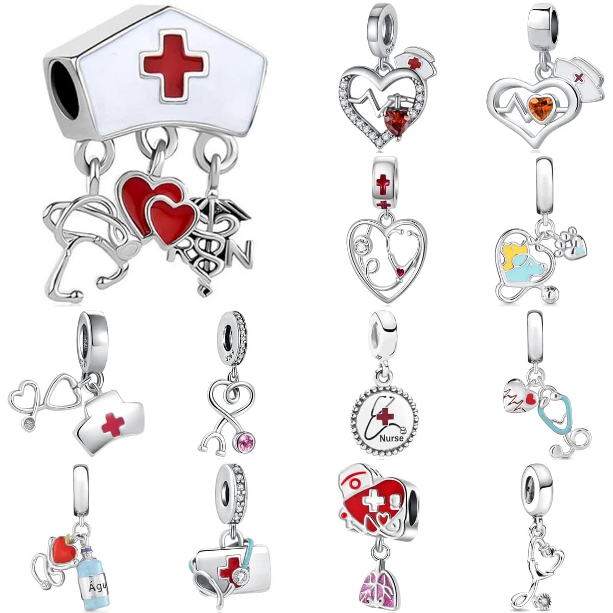 Nuovo 925 Sterling Silver Dottore Infermiera Serie Stetoscopio Scatola di Medicina Fascino Misura Originale Braccialetto di Marca Collana 925 Regalo Dei Gioielli