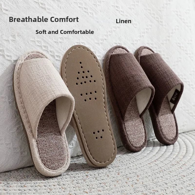 Japanese Style Linen Slippers Indoor Home Use Anti-Slip Cotton Linen Breathable Thick Bottom Men Women Summer Flat Sandals