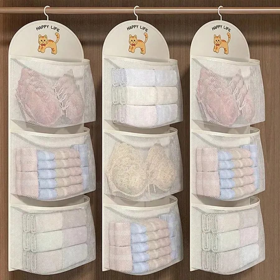 1 pezzo Borsa organizer per biancheria in poliestere traspirante e lavabile, borsa per la classificazione di biancheria intima e calzini da appendere a parete, organizer per bagno, camera da letto, cucina e armadio